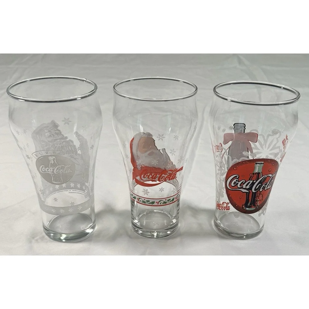 Vintage‎ Coca-Cola Christmas Glasses Santa Coke Holiday Tumblers Set of 3